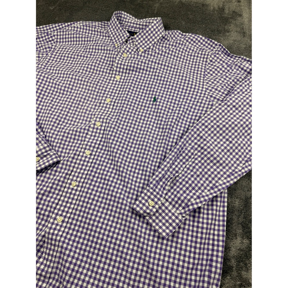 Ralph Lauren Mens 2XLT Purple Gingham Check Button Down‎ Shirt Tall Fit Cotton